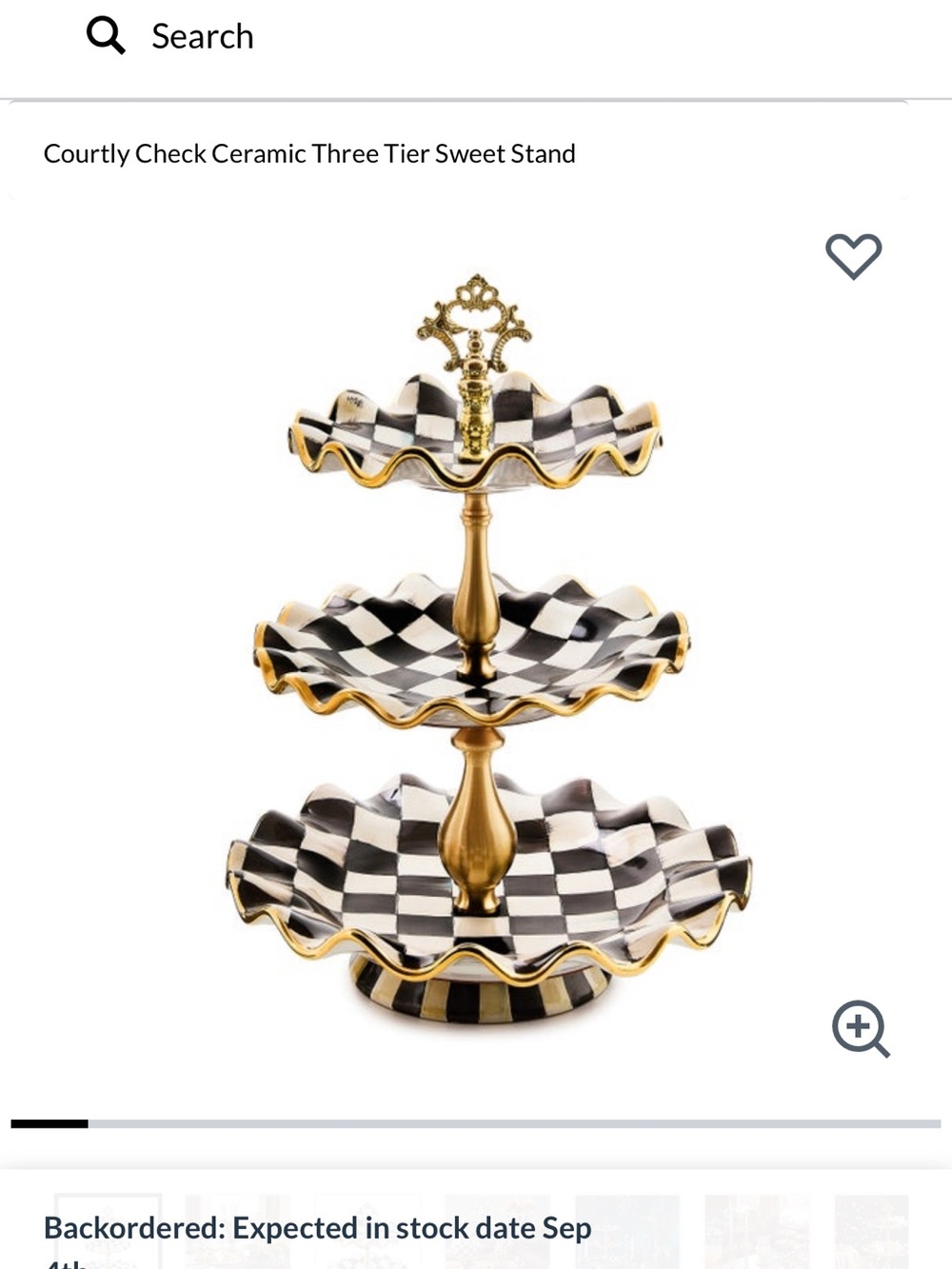 MacKenzie-Childs Courtly Check Three-Tier Sweet Stand - Black & White
